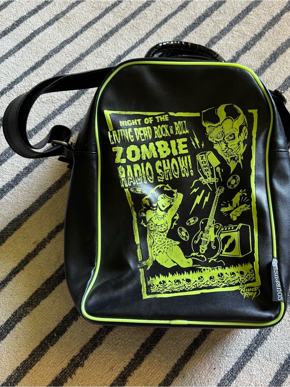 Sourpuss Black & Neon Green Zombie Radio Show Messenger Bag